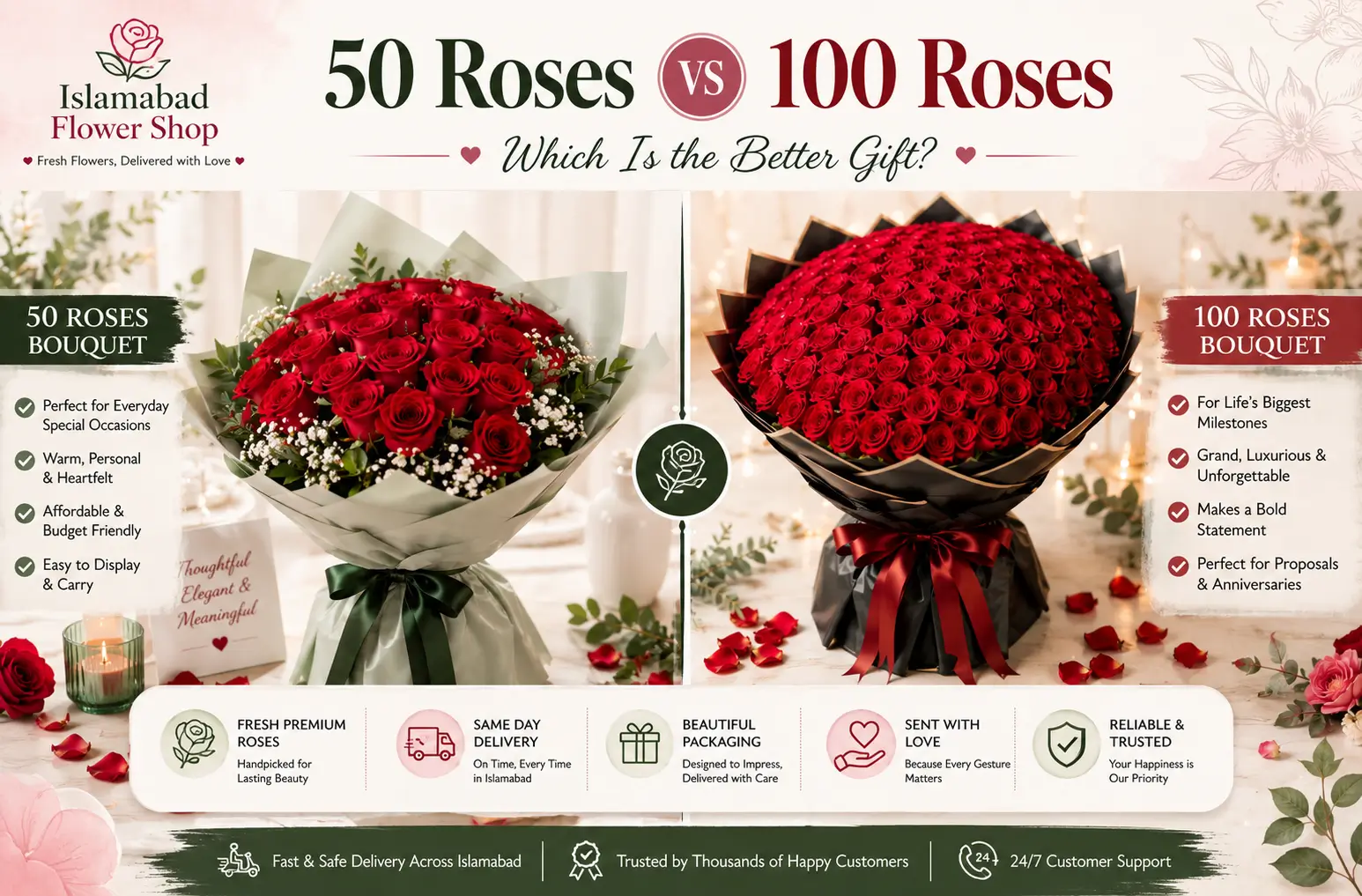 50 Roses vs 100 Roses Bouquet